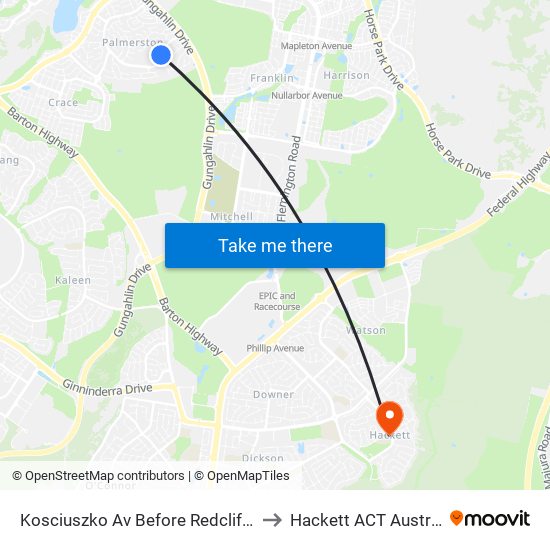 Kosciuszko Av Before Redcliffe St to Hackett ACT Australia map