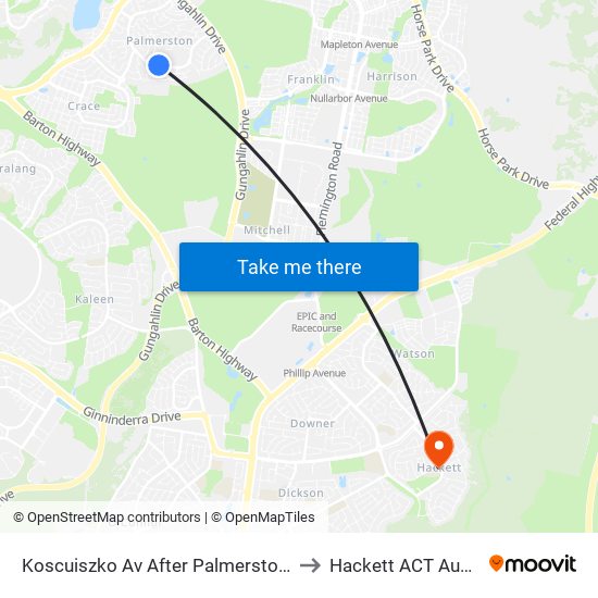 Koscuiszko Av After Palmerston Shops to Hackett ACT Australia map