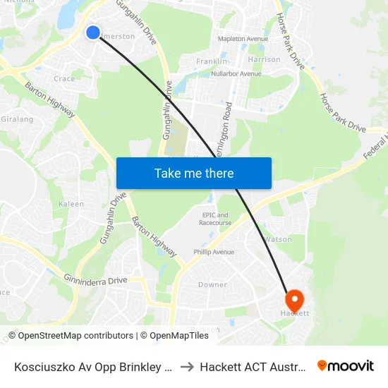 Kosciuszko Av Opp Brinkley Cct to Hackett ACT Australia map