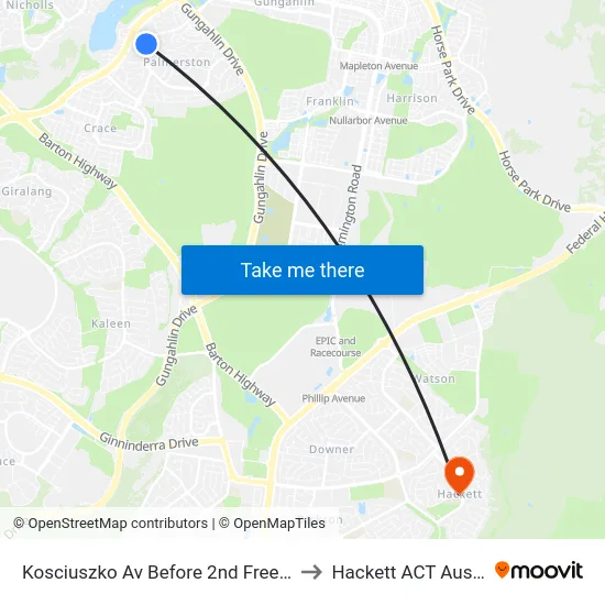 Kosciuszko Av Before 2nd Freeling Cct to Hackett ACT Australia map