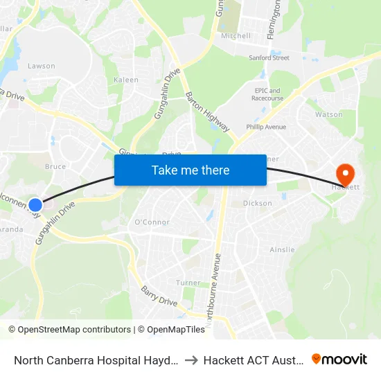 North Canberra Hospital Haydon Dr to Hackett ACT Australia map