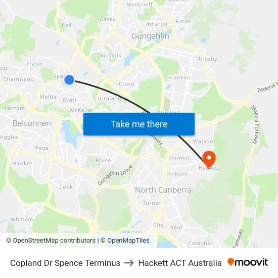 Copland Dr Spence Terminus to Hackett ACT Australia map