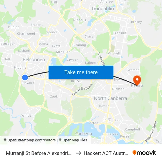 Murranji St Before Alexandria St to Hackett ACT Australia map