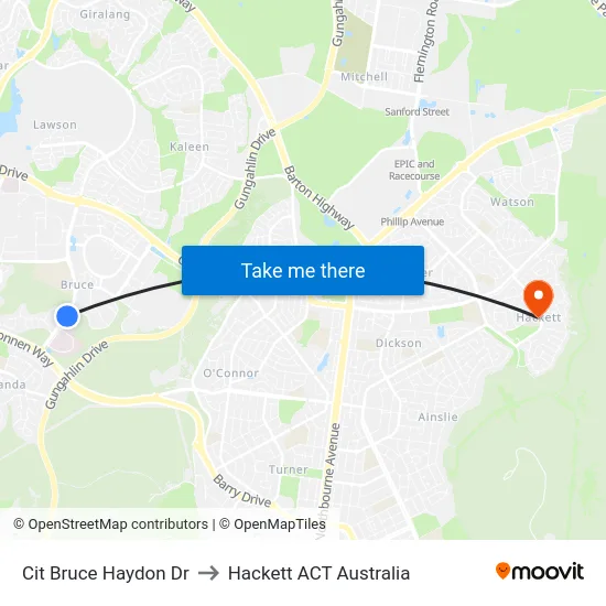 Cit Bruce Haydon Dr to Hackett ACT Australia map