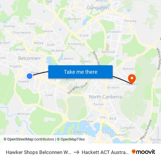 Hawker Shops Belconnen Way to Hackett ACT Australia map