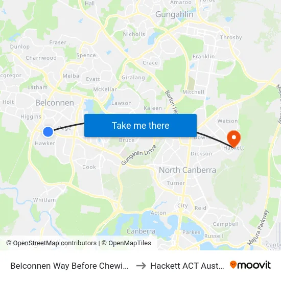 Belconnen Way Before Chewings St to Hackett ACT Australia map