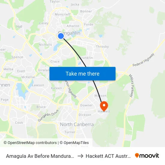 Amagula Av Before Mandurah Pl to Hackett ACT Australia map