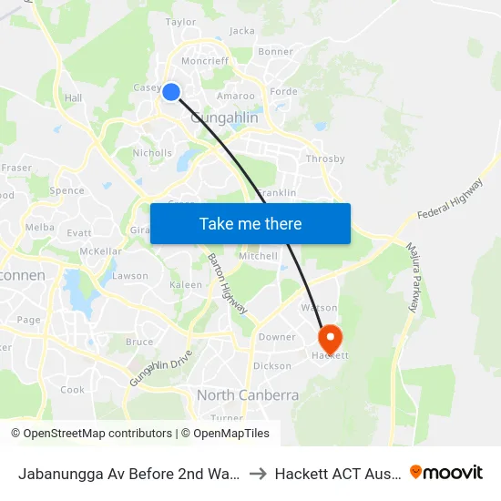 Jabanungga Av Before 2nd Warabin Cr to Hackett ACT Australia map