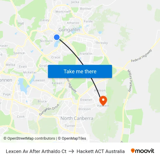 Lexcen Av After Arthaldo Ct to Hackett ACT Australia map
