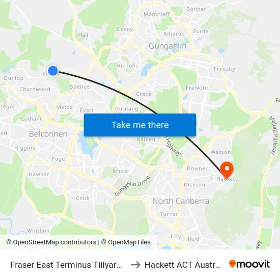 Fraser East Terminus Tillyard Dr to Hackett ACT Australia map