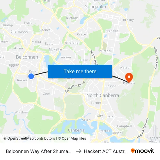 Belconnen Way After Shumack St to Hackett ACT Australia map