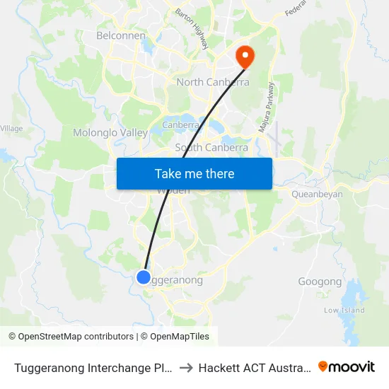 Tuggeranong Interchange Plt 5 to Hackett ACT Australia map