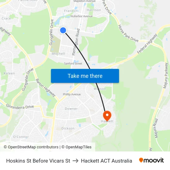 Hoskins St Before Vicars St to Hackett ACT Australia map