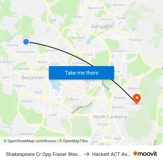 Shakespeare Cr Opp Fraser West Terminus to Hackett ACT Australia map