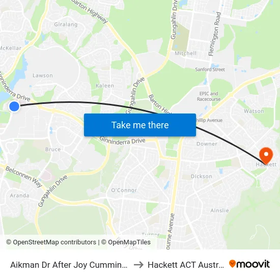 Aikman Dr After Joy Cummings Pl to Hackett ACT Australia map