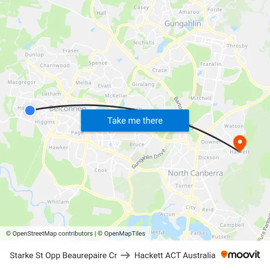 Starke St Opp Beaurepaire Cr to Hackett ACT Australia map
