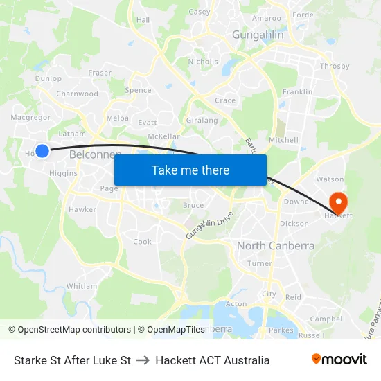 Starke St After Luke St to Hackett ACT Australia map