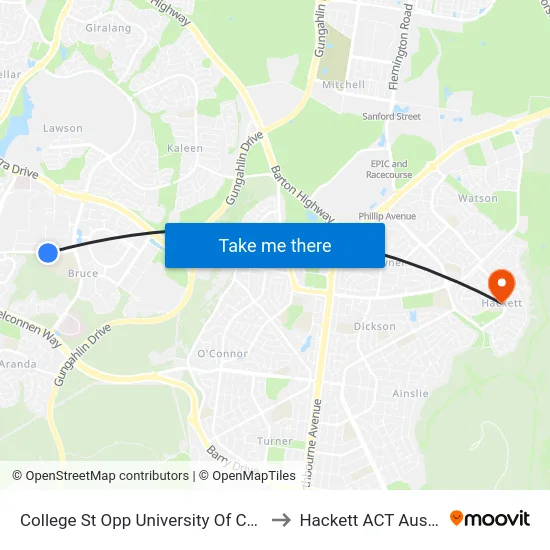 College St Opp University Of Canberra to Hackett ACT Australia map