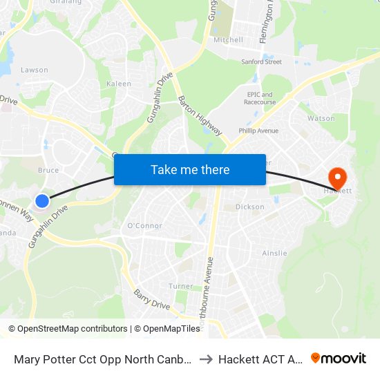 Mary Potter Cct Opp North Canberra Hospital to Hackett ACT Australia map