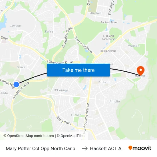 Mary Potter Cct Opp North Canberra Hospital to Hackett ACT Australia map