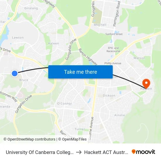 University Of Canberra College St to Hackett ACT Australia map
