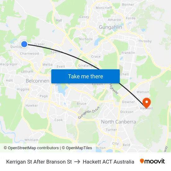 Kerrigan St After Branson St to Hackett ACT Australia map