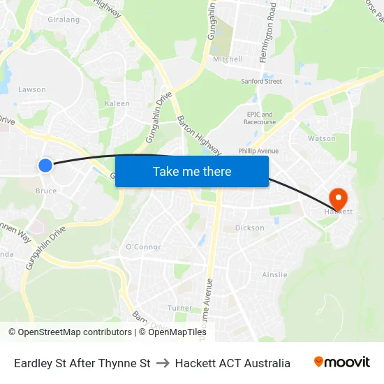 Eardley St After Thynne St to Hackett ACT Australia map