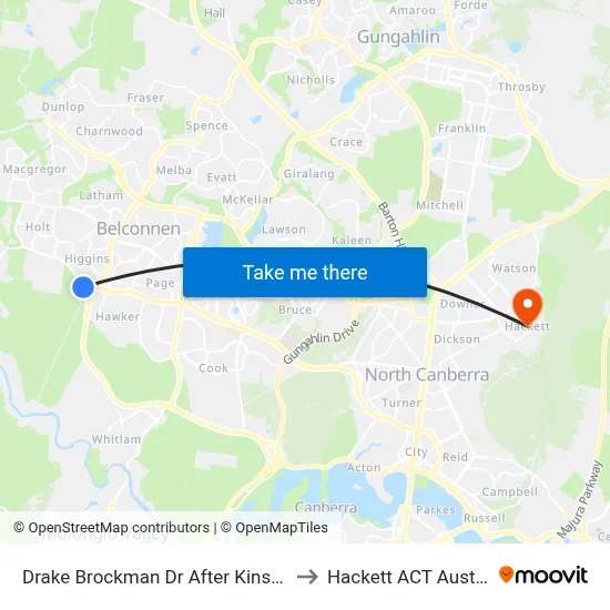 Drake Brockman Dr After Kinsella St to Hackett ACT Australia map