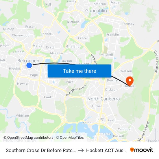 Southern Cross Dr Before Ratcliffe Cr to Hackett ACT Australia map