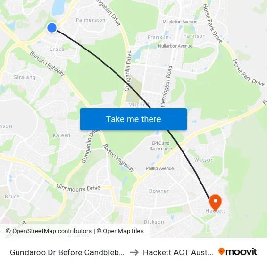 Gundaroo Dr Before Candblebark Cl to Hackett ACT Australia map