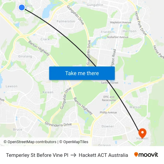 Temperley St Before Vine Pl to Hackett ACT Australia map
