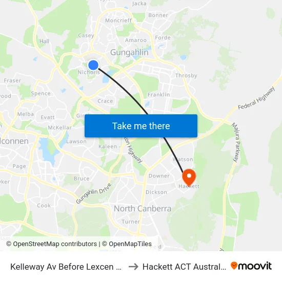 Kelleway Av Before Lexcen Av to Hackett ACT Australia map