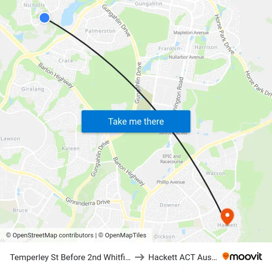 Temperley St Before 2nd Whitfield Cct to Hackett ACT Australia map