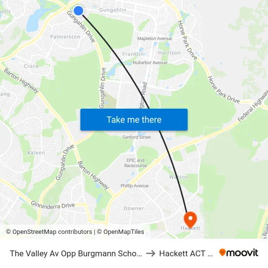 The Valley Av Opp Burgmann School Valley Campus to Hackett ACT Australia map