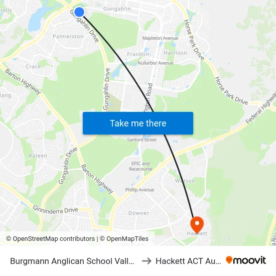 Burgmann Anglican School Valley Campus to Hackett ACT Australia map