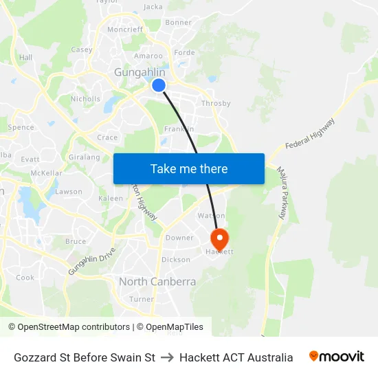 Gozzard St Before Swain St to Hackett ACT Australia map