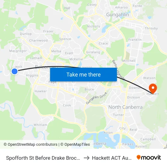Spofforth St Before Drake Brockman Dr to Hackett ACT Australia map