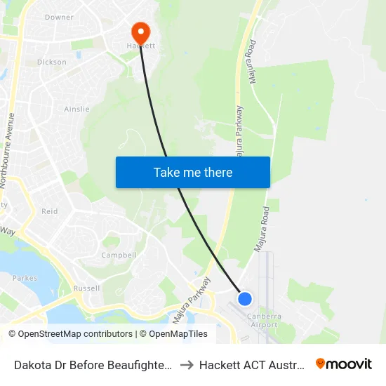 Dakota Dr Before Beaufighter St to Hackett ACT Australia map