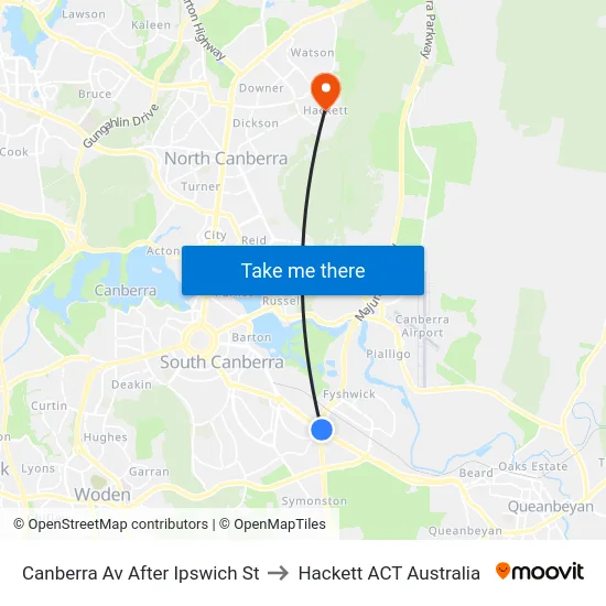 Canberra Av After Ipswich St to Hackett ACT Australia map