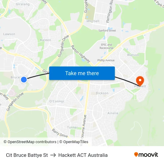 Cit Bruce Battye St to Hackett ACT Australia map