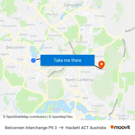 Belconnen Interchange Plt 3 to Hackett ACT Australia map
