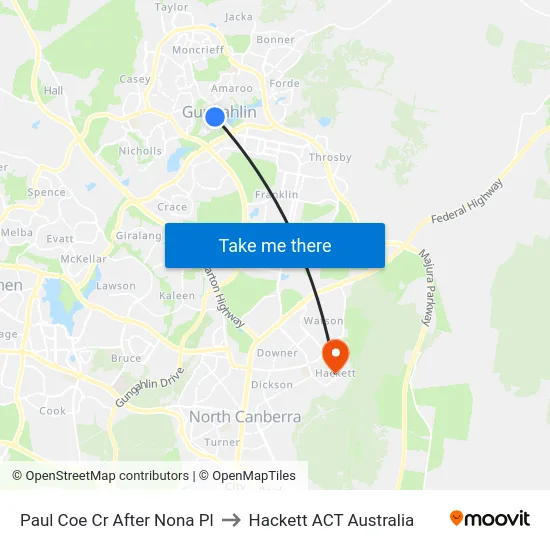 Paul Coe Cr After Nona Pl to Hackett ACT Australia map