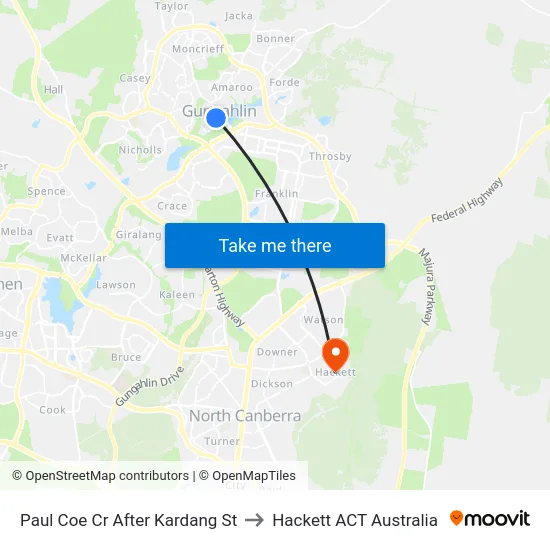 Paul Coe Cr After Kardang St to Hackett ACT Australia map