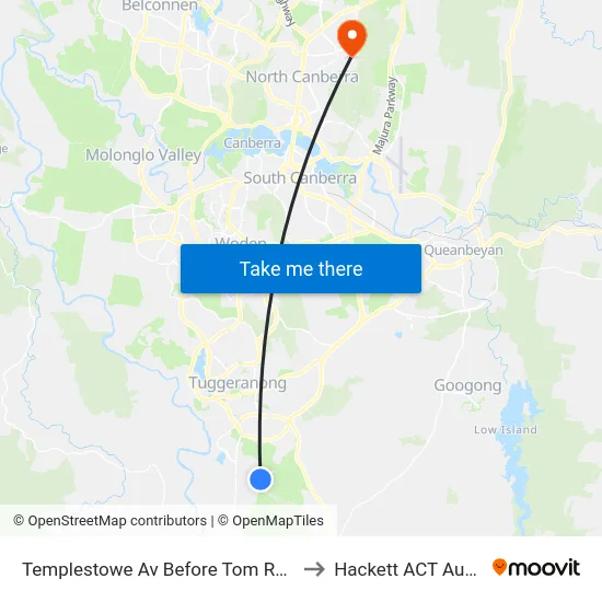 Templestowe Av Before Tom Roberts Av to Hackett ACT Australia map