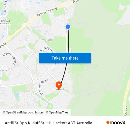 Antill St Opp Kilduff St to Hackett ACT Australia map