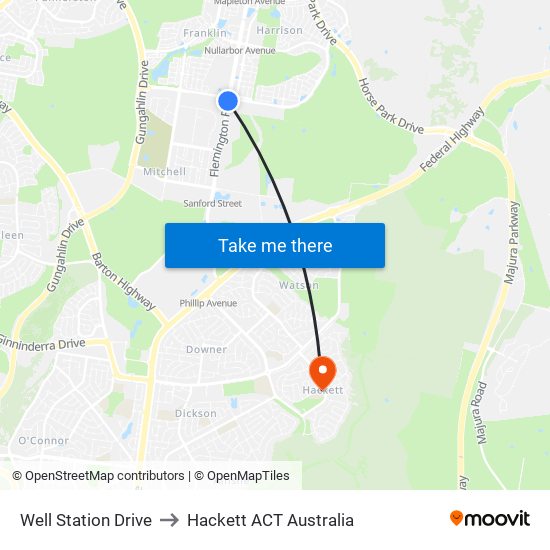 Well Station Drive to Hackett ACT Australia map