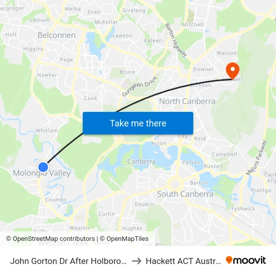 John Gorton Dr After Holborow Av to Hackett ACT Australia map