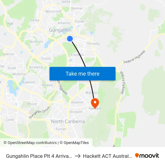 Gungahlin Place Plt 4 Arrivals to Hackett ACT Australia map