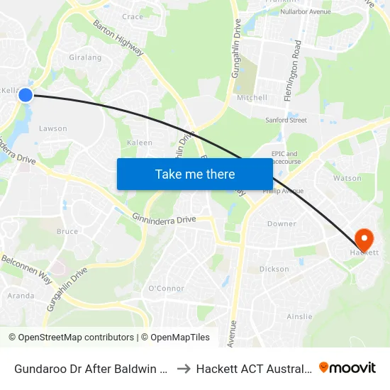 Gundaroo Dr After Baldwin Dr to Hackett ACT Australia map