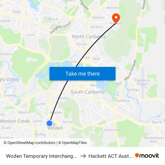 Woden Temporary Interchange Plt 1 to Hackett ACT Australia map